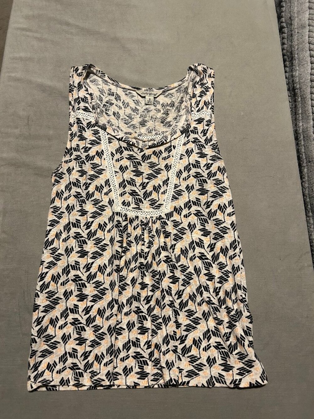 LUCKY BRAND Geometric Knit Tank Top Lace Bib Size Small